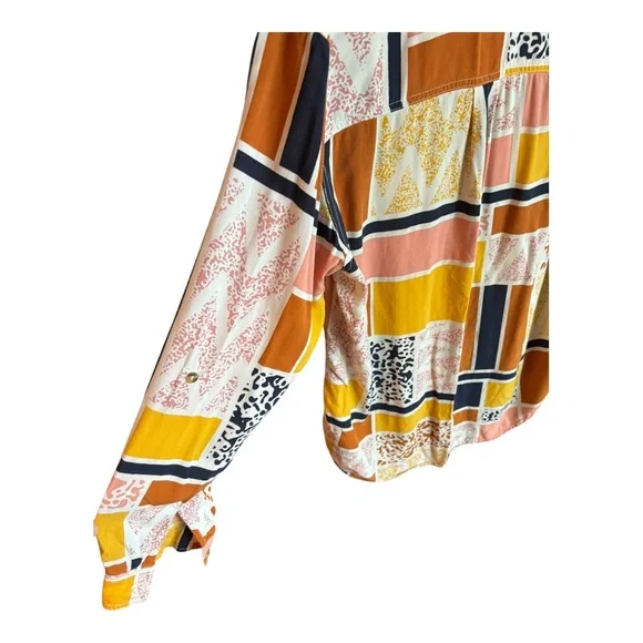 The Odells Lisse Button Down Shirt Size Large geometric Anthropologie Patchwork - Picture 6 of 11